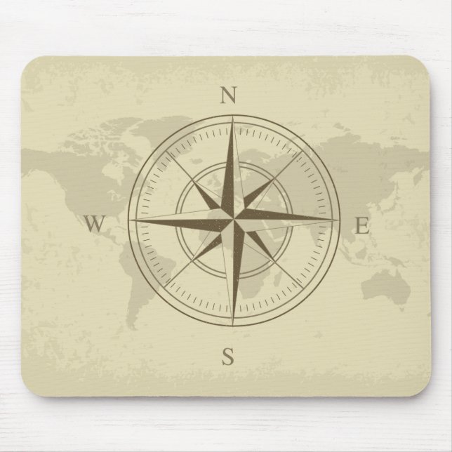 Mousepad Mapa Mundial Vintage / Compass (Frente)