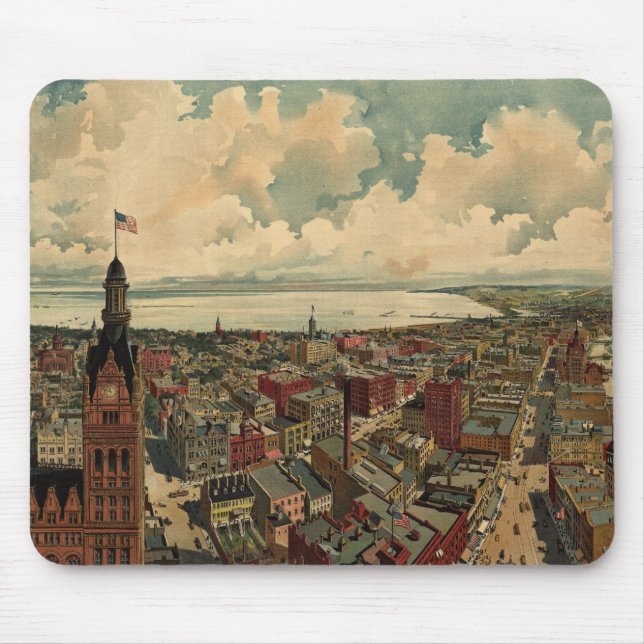 Mousepad Mapa Pictórico de Milwaukee WI (1898) (Frente)