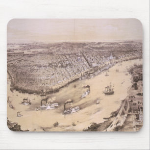 Mousepad Mapa pictórico do vintage de Nova Orleães (1851)