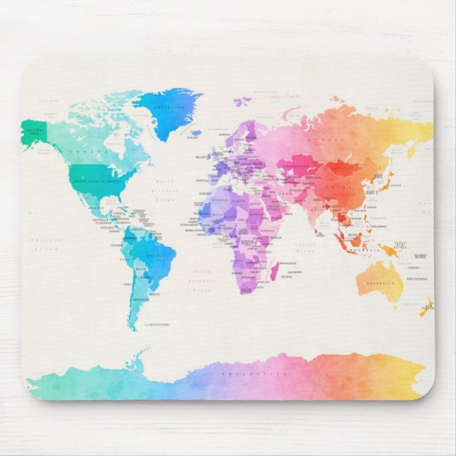 Mousepad Mapa político da Aquarela do mundo (Frente)