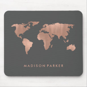 Mousepad Mapa Rosa Dourado Faux dos Continentes