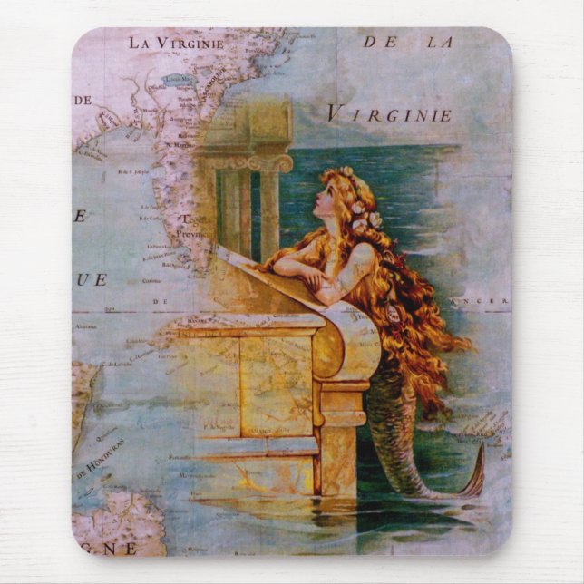 Mousepad Mapa & sereia náuticos antigos (Frente)