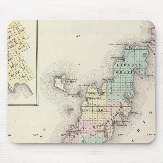 Mousepad Mapas de Door County, Sturgeon Bay e Jenny (Frente)