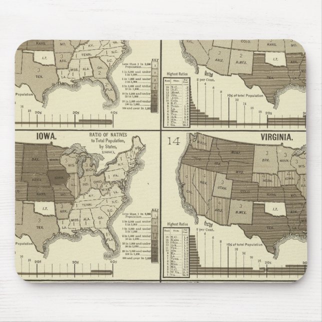 Mousepad Mapas litográficos dos Estados Unidos (Frente)