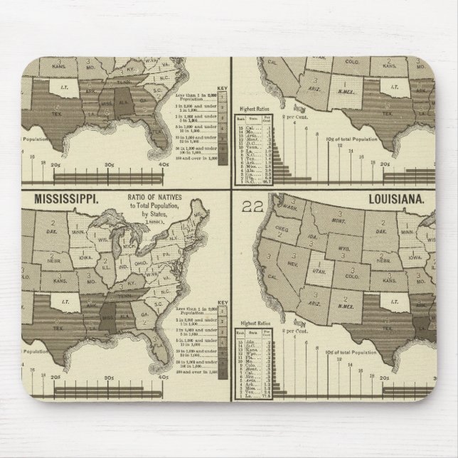 Mousepad Mapas litográficos dos Estados Unidos 2 (Frente)