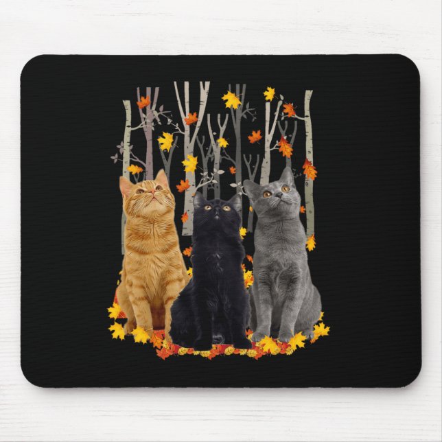 Mousepad Maple Cat Leaf Fall Hello Autumn Fun Gatinho (Frente)