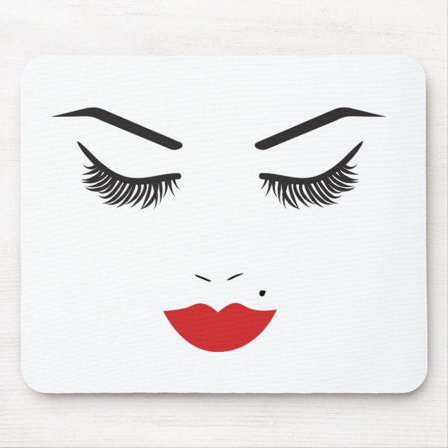 Mousepad Maquiagem de Beleza Rosto Cílios e Lábios Vermelho (Frente)