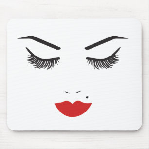 Mousepad Maquiagem Facial Cílios e Lábios Vermelhos Salão
