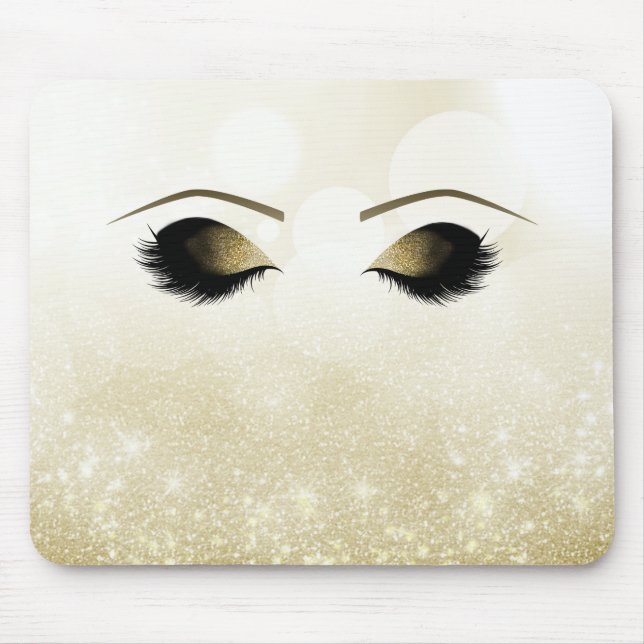 Mousepad Maquiagem Olhos e Cílios Glam Gold Personalizados (Frente)
