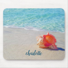 Mousepad Mar coral do azul do Seashell do Conch da praia