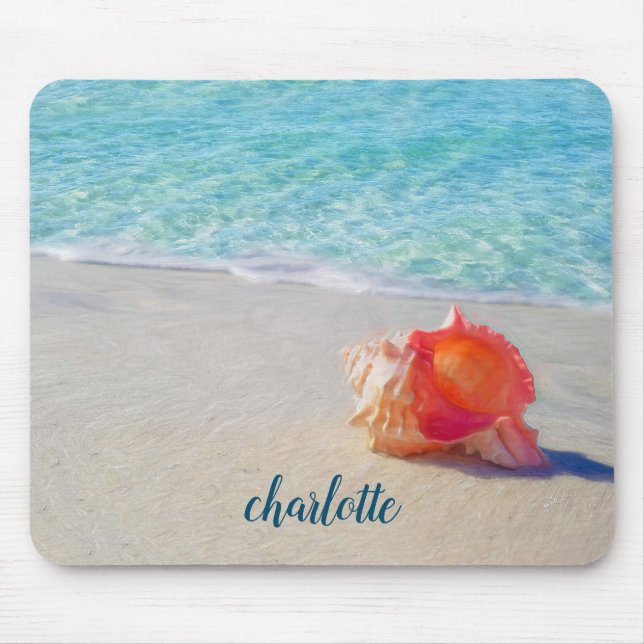 Mousepad Mar coral do azul do Seashell do Conch da praia (Frente)