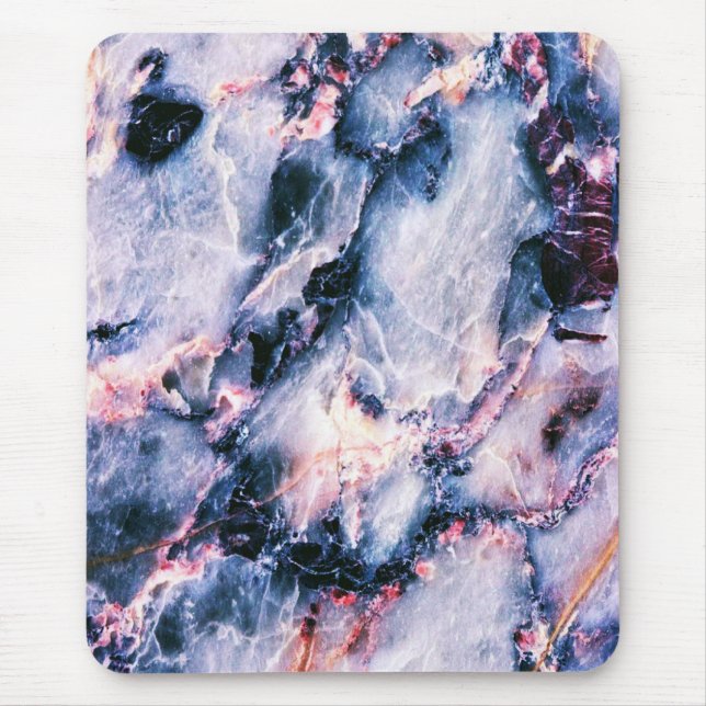 Mousepad Marble Branco Colorido, Azul e Rosa (Frente)