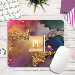 Mousepad Marble watercolor dourado monograma azul roxo<br><div class="desc">Um quadrado de folha de ouro esparso, falso, com um monograma de tipografia de script sobrepõe um rico, veado dourado, azul marinho, verde-caçador, rosa, e cor d'água roxa neste elegante, tendinoso, giro, monograma do mouse. Faz uma declaração de chic e na moda cada vez que você a usa. Um presente...</div>