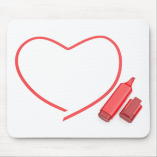 Mousepad Marcador vermelho e coração vermelho