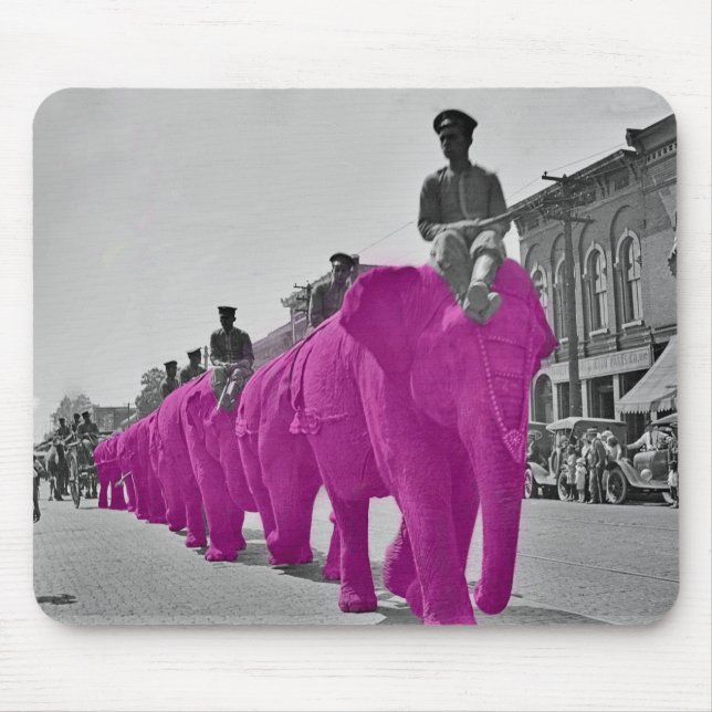 Mousepad Março do Circo de Elefante Rosa da Década de 1920 (Frente)