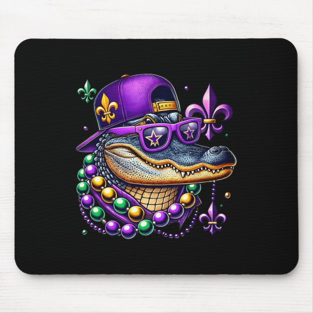 Mousepad Mardi Gras Alligator Mardigator Crocodile Kids Boy (Frente)