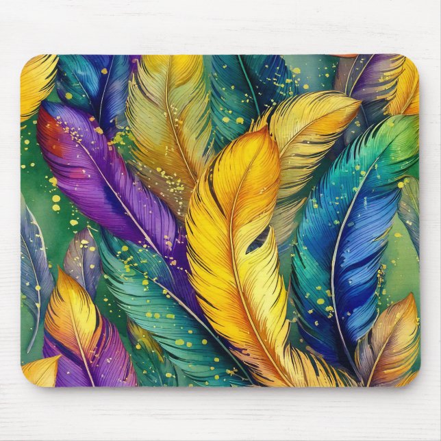 Mousepad Mardi Gras Feather, de Aquarela (Frente)