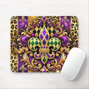MOUSEPAD MARDI GRAS FLEUR DE LIS, DOURADO VERDE PURPEN