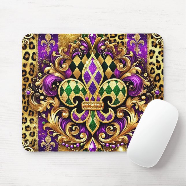 MOUSEPAD MARDI GRAS FLEUR DE LIS, DOURADO VERDE PURPEN (Com mouse)