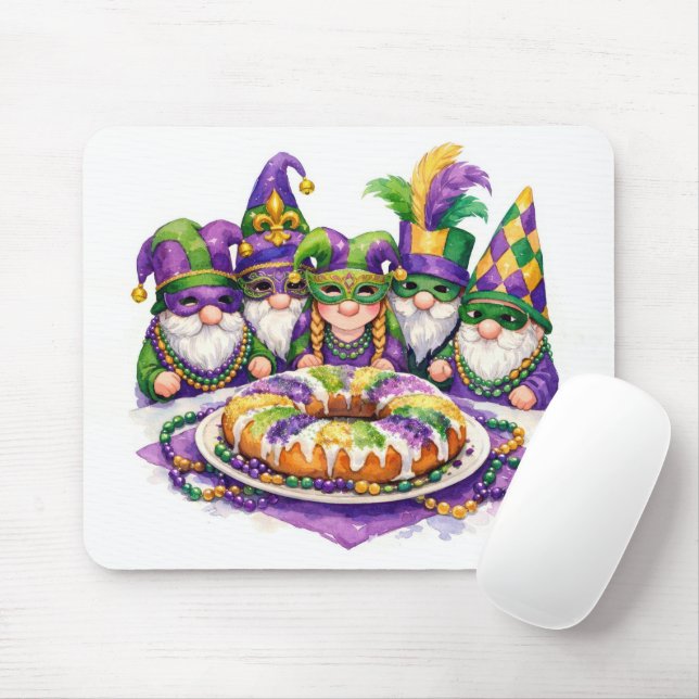 Mousepad Mardi Gras Gnome Party With King Cake (Com mouse)