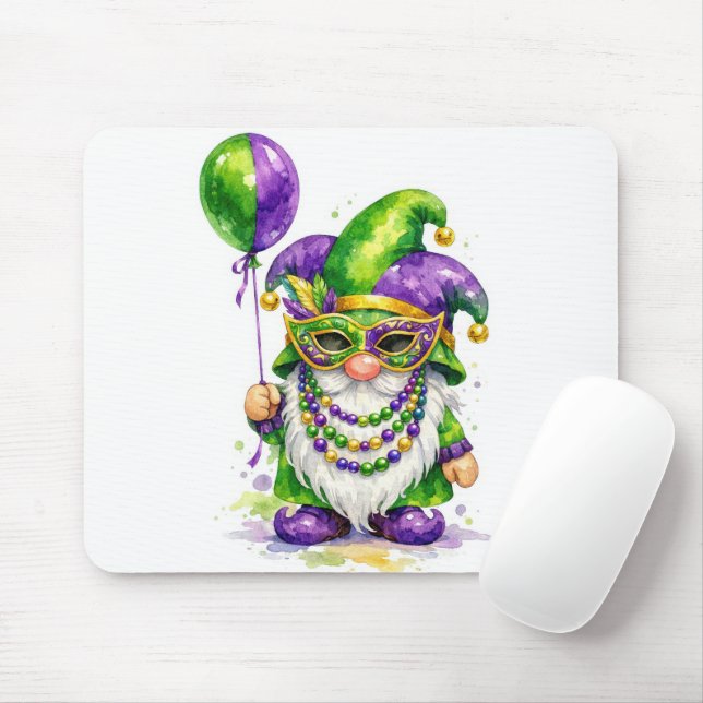Mousepad Mardi Gras Gnome with Party Balloon (Com mouse)
