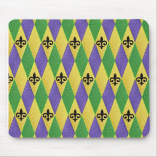 Mousepad Mardi Gras Harlequin Fleur De Lis