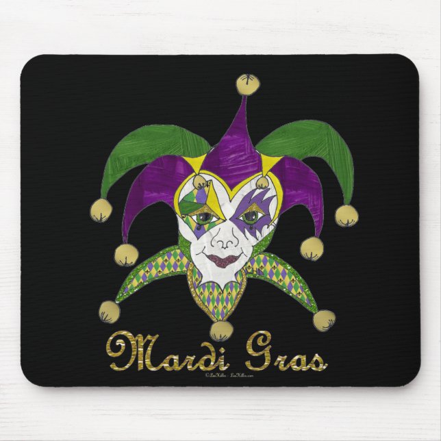 Mousepad Mardi Gras Jesters Mask colorido (Frente)