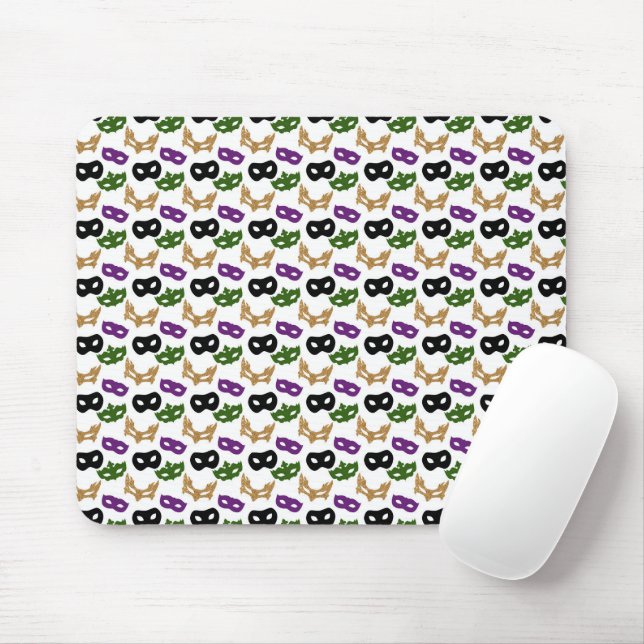 Mousepad Mardi Gras Mask Purple Green Faux Dourado Black (Com mouse)