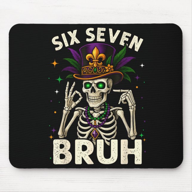 Mousepad Mardi Gras Sugar Skull Skeleton Six Seven Bruh Mem (Frente)