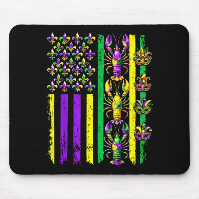 Mousepad Mardi Gras Usa American Flag Crawfish Carnival Men (Frente)