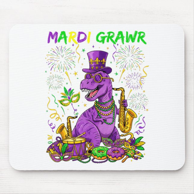Mousepad Mardi Grawr Rex Dinossauro Design Divertido (Frente)