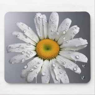 Mousepad Margarida Branca Com Gotas De Chuva