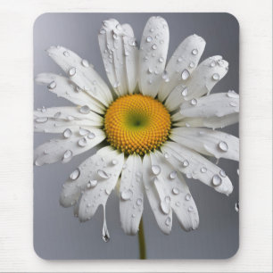 Mousepad Margarida Branca Com Gotas De Chuva