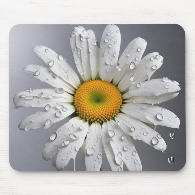 Mousepad Margarida Branca Com Gotículas de Chuva (Frente)