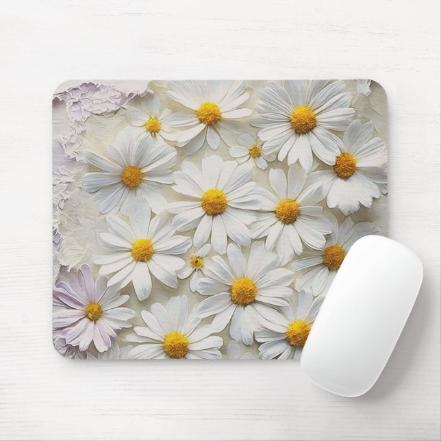 Mousepad Margarida Branca Em Papel Distinto (Com mouse)