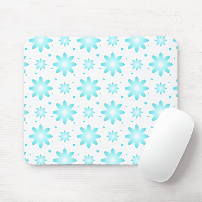 Mousepad Margarida delicada branca e turquesa, padrão de po (Com mouse)