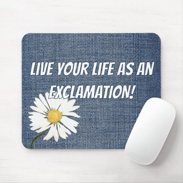 Mousepad Margarida e Citação Inspiradora em Tecido de Denim (Com mouse)