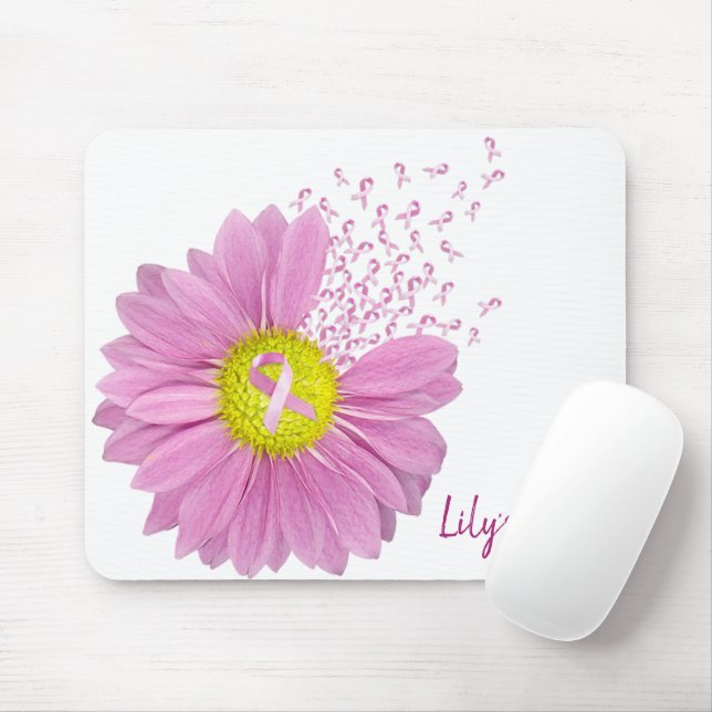 Mousepad Margarida Rosa de Consciência do Cancer da Mama (Com mouse)