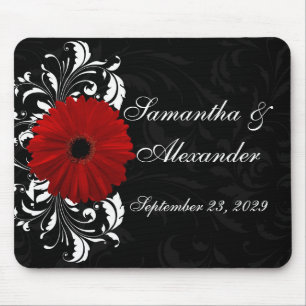 Mousepad Margarida vermelha, preto e branco do Gerbera do
