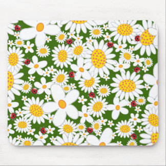 Mousepad Margaridas brancas do verão e joaninhas vermelhos