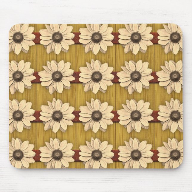 Mousepad Margaridas de madeira cinzeladas mão (Frente)