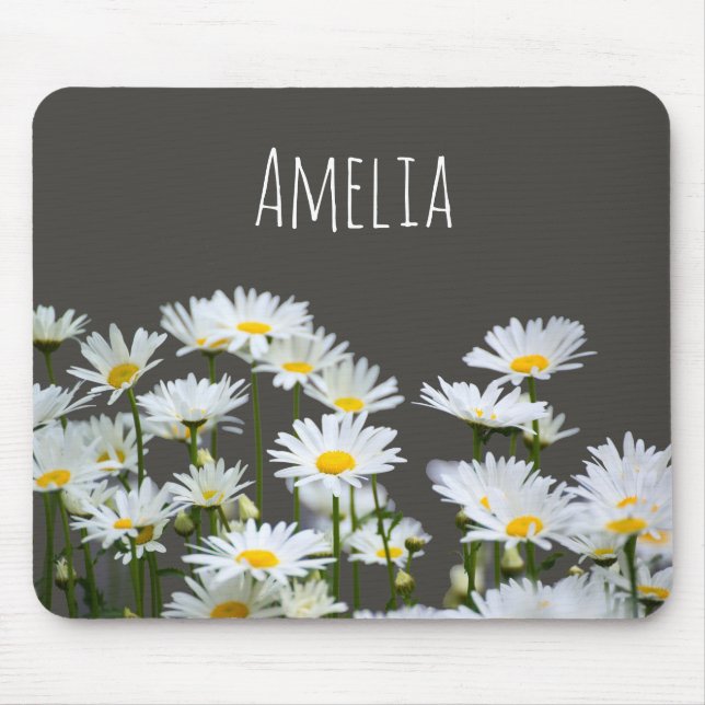 Mousepad Margaridas em Cinza Personalizado (Frente)