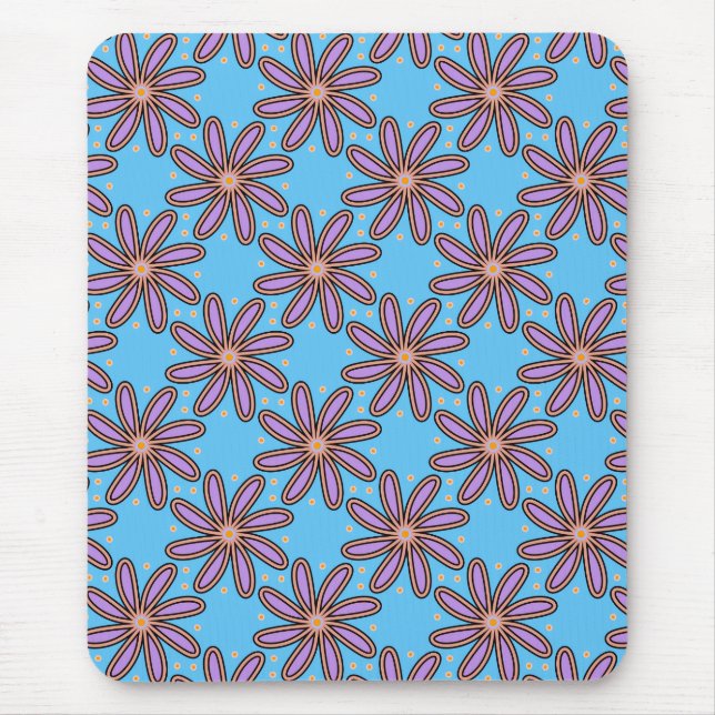 Mousepad Margaridas Roxas Lindas em Azul (Frente)