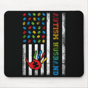 Mousepad Marido Autista Bandeira Americana Camiseta Conscie