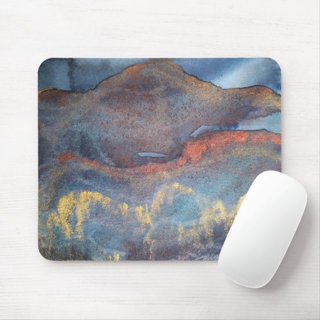 Mousepad Marinho abstrato Azul Dourado Aquarela Elegante Mo (Com mouse)