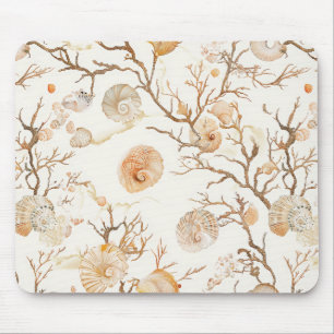 Mousepad Marinho Artístico Coral Concha Terracota Marfim