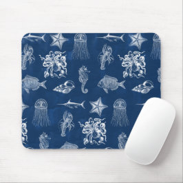 Mousepad Marinho Azul Aquarela Oceanos Marinhos