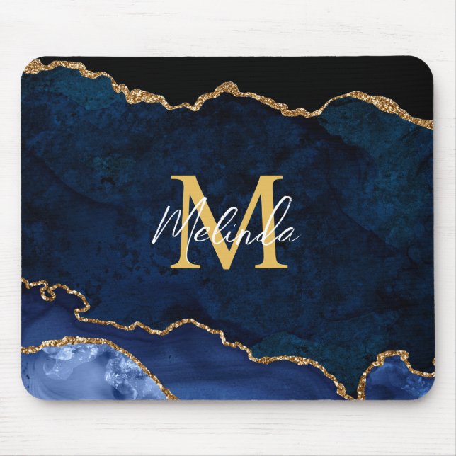 Mousepad Marinho Azul e Ágata de mármore Dourada (Frente)
