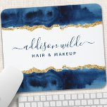 Mousepad Marinho Azul E Aquarela Dourada<br><div class="desc">Placa De Mouse Azul E Dourada De Aquarela. Marinho Elegante Azul e geométrico com letra geométrica Dourada,  estilo caligrafia,  script profissional de negócios design. Perfeito para maquiadores,  cabeleireiros,  cosmetólogos e muito mais!</div>