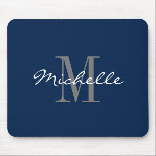 Mousepad Marinho azul monograma personalizado nome inicial